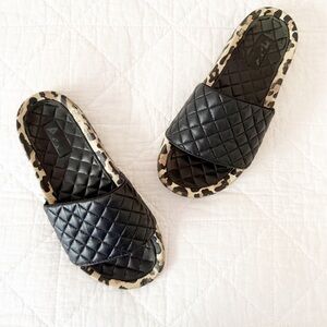 APL Lusso Black Quilted Napa Leather Slide Sandals Leopard 8